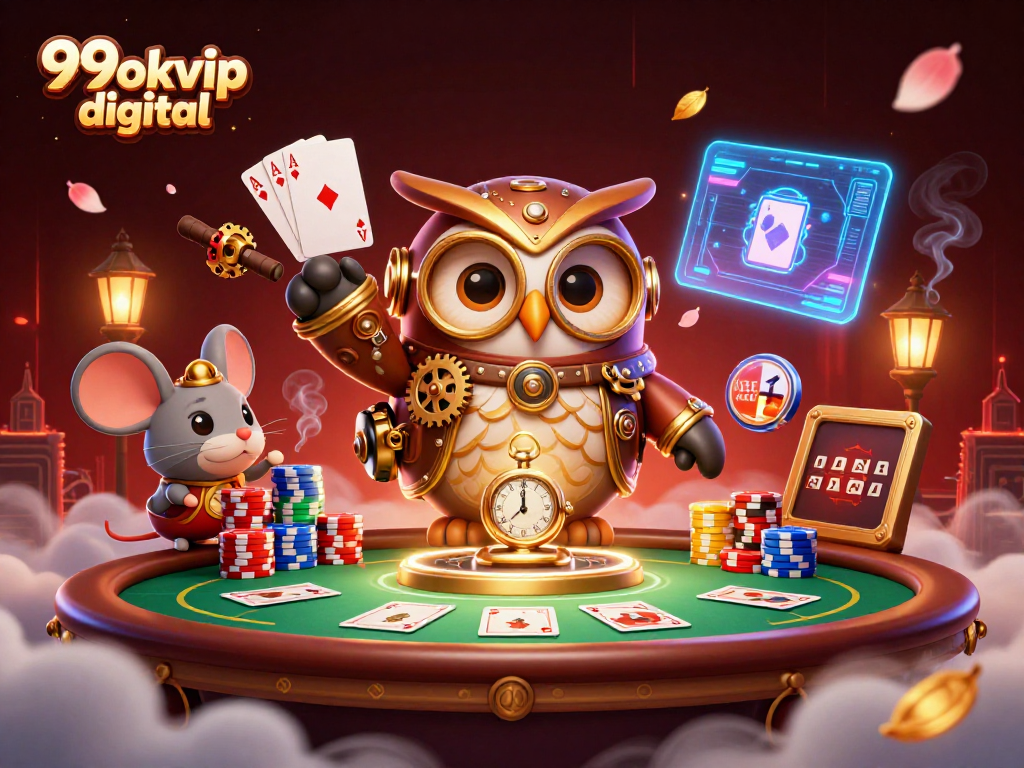 Engage with poker excitement at 99okvip digital featuring vibrant steampunk characters.