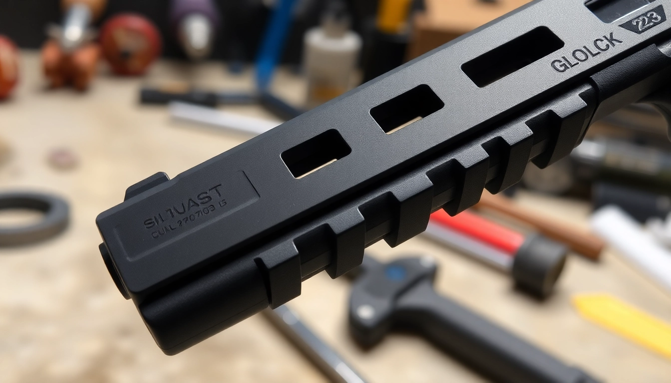 Examine Glock 23 slides showcasing intricate details and design in a professional setting.