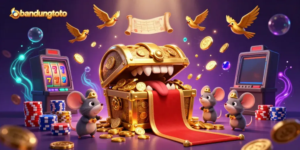 Experience the thrill of winning at bandungtoto with our vibrant slot machine illustration.