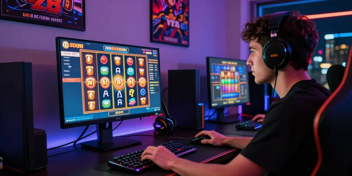 Engaged player enjoying slot88 game in a vibrant, illuminated gaming setup.