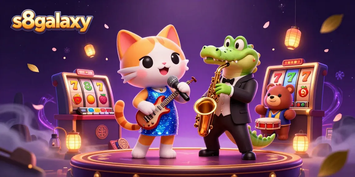 Experience the thrill of gaming at s8galaxy with vibrant characters and exciting slots in this dynamic casino scene.
