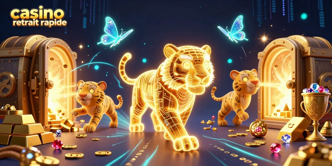 Découvrez l'univers du casino retrait rapide avec un tigre doré et des effets lumineux captivants.