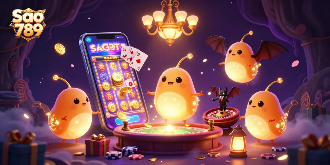 Sao 789 glowworms illuminate a cave casino, creating a vibrant slot game atmosphere.