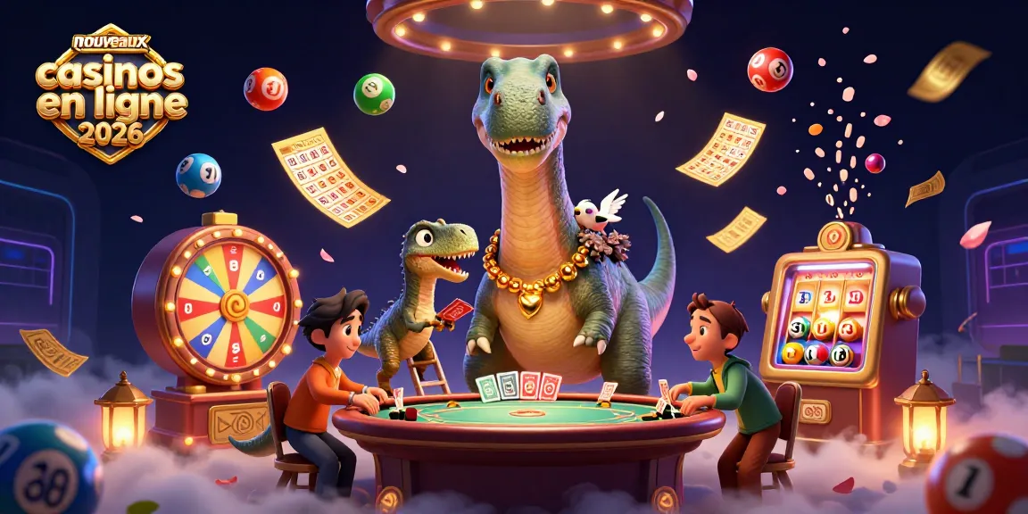 Illustration dynamique montrant des brontosaures et des raptors dans un nouveau casino, 2026