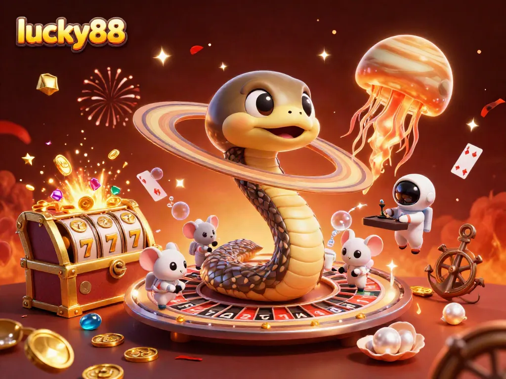 Experience the thrill of lucky88 as tiny astronaut mice bet on a cosmic roulette wheel in this vibrant casino scene.