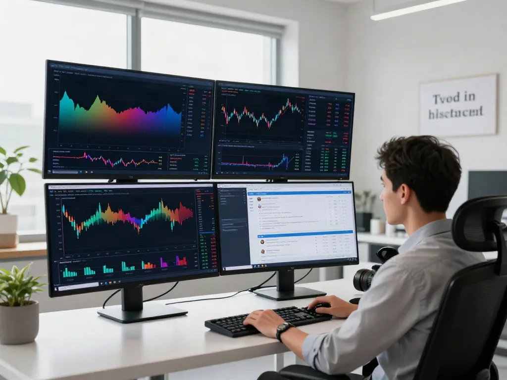 Traders using TradingView in a modern office environment with multiple analytical screens.