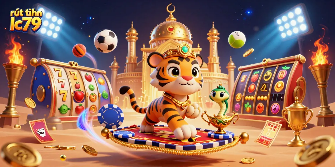 Rút tiền lc79 với sự kiện game hấp dẫn, các biểu tượng jackpot và phần thưởng lớn.