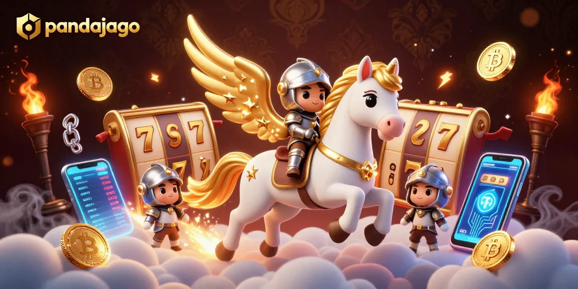 Pandajago menghadirkan momen seru dengan karakter terbang di atas slot gacor dan koin crypto menyala.