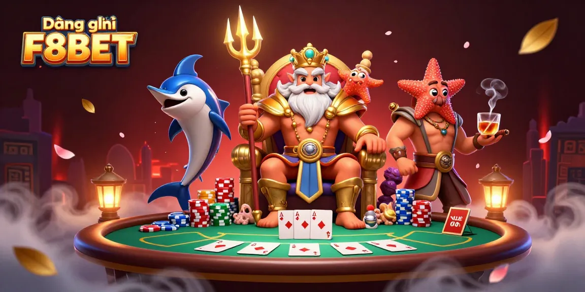 Experience the thrill of Đăng ký F8BET with vibrant poker scenes featuring Neptune and friends.