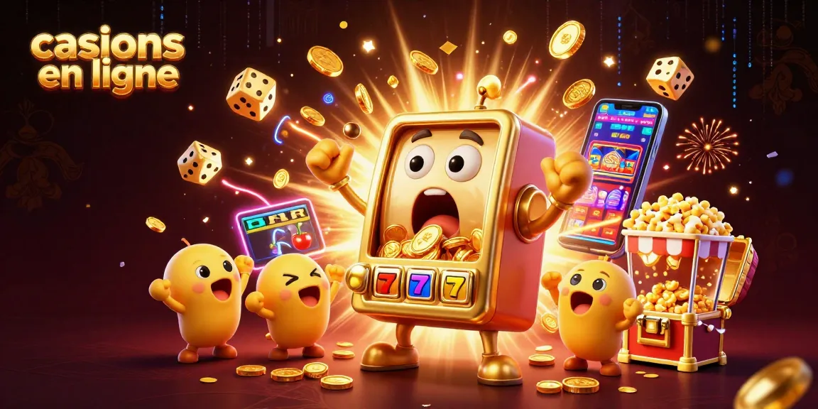 Jackpot surprise avec les casinos en ligne : machine à sous dorée éclatante et animations festives.
