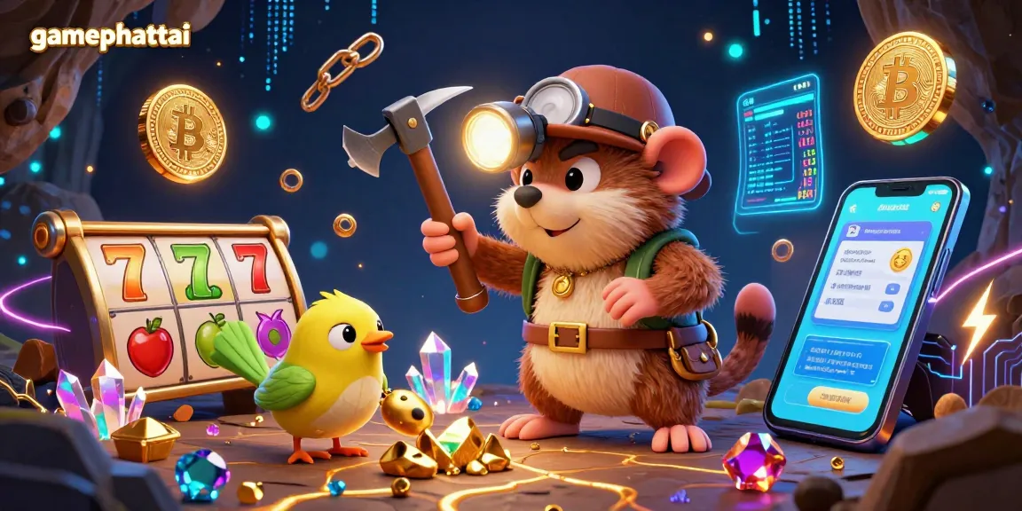Spin and win big with gamephattai's vibrant slot reels and treasures featuring a treasure hunter mole.