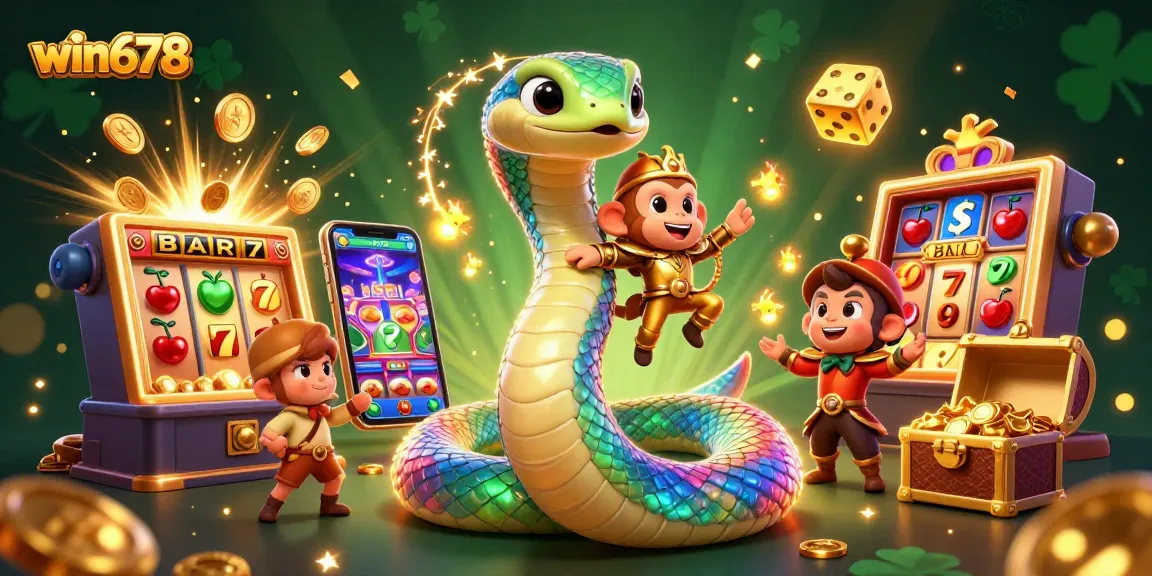 Spin the win678 slot machine and experience dazzling jackpots in this vibrant casino illustration.