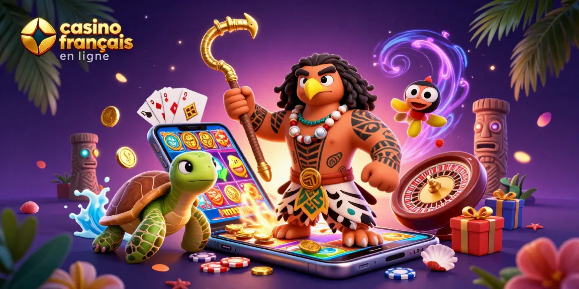 Vivez l'expérience du casino français en ligne avec ce héros Polynésien, illustrant la chance et l'excitation.