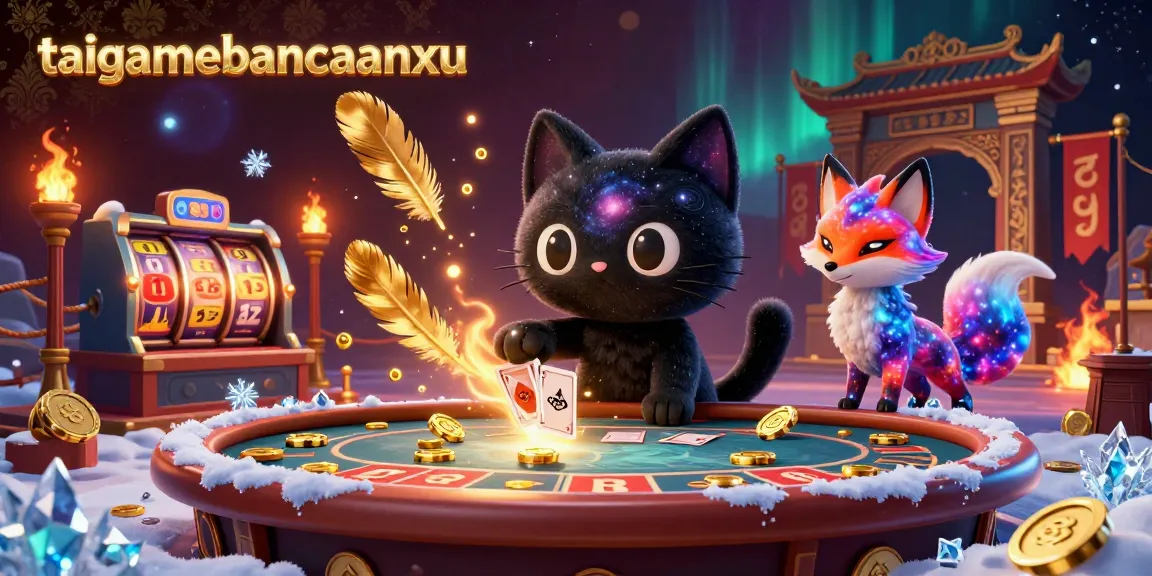 Experience cosmic gaming with taigamebancaanxu, featuring a black hole cat amidst a dazzling casino.