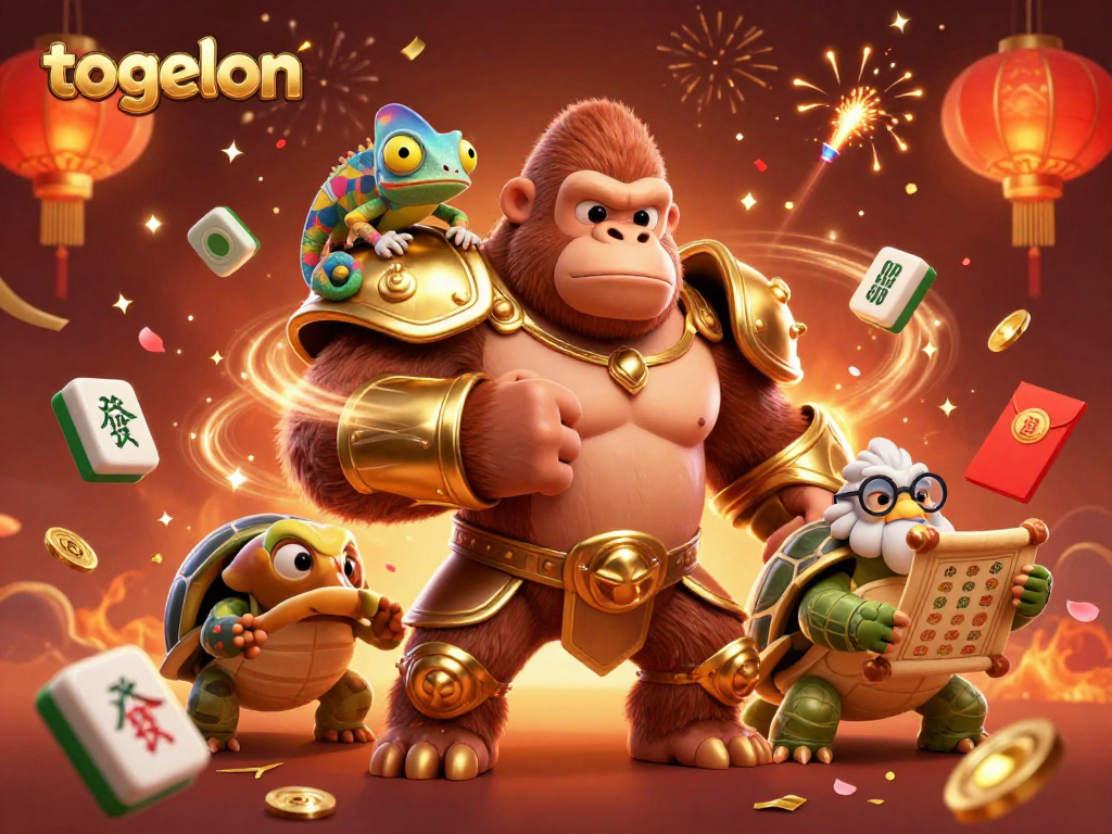 Engage with togelon action in a festive 3D casino artwork featuring a king gorilla.